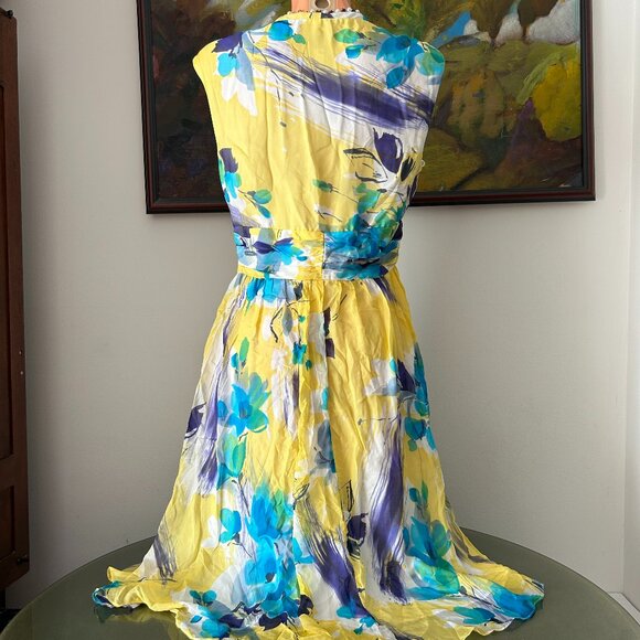 Suzi Chin for Maggy Boutique NWT Silk Blue and Yellow Floral Dress - Picture 2 of 2
